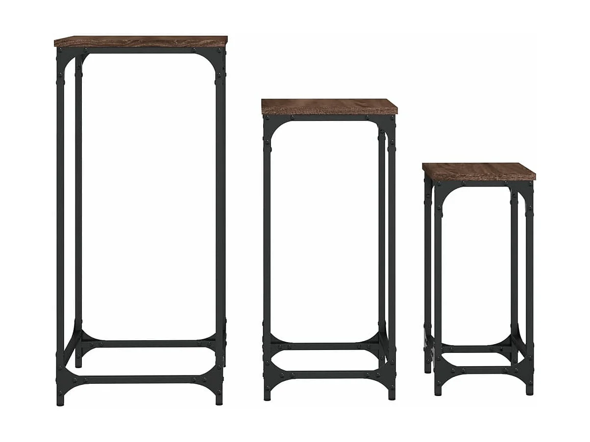 Tavolini impilabili 3 pezzi in MDF rovere marrone