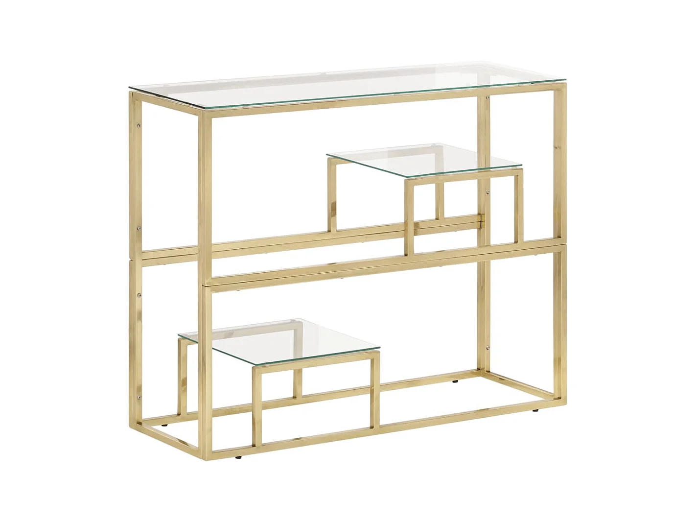 Table console doré acier inoxydable et verre trempé