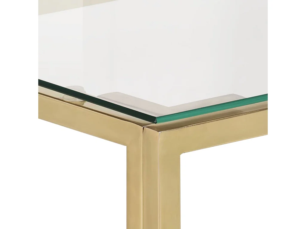 Konsolentisch aus goldfarbenem Edelstahl und gehärtetem Glas