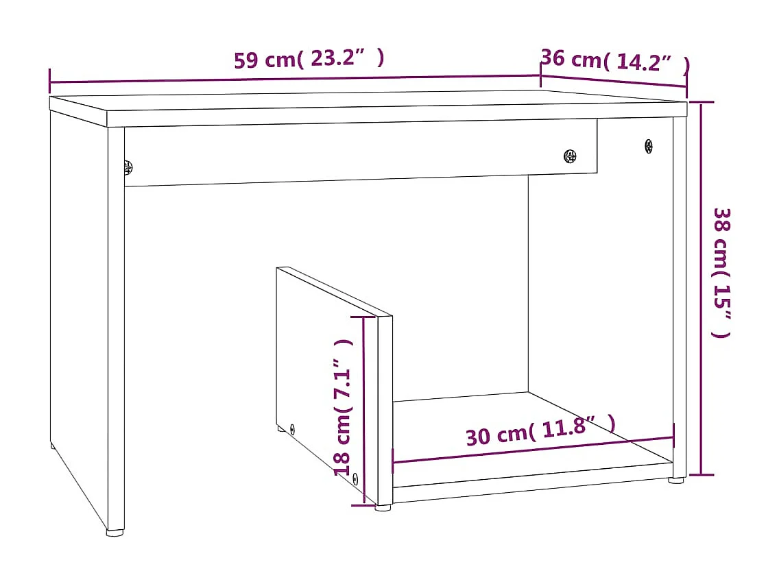 Mesa lateral Carvalho fumado 59x36x38 cm Madeira artificial