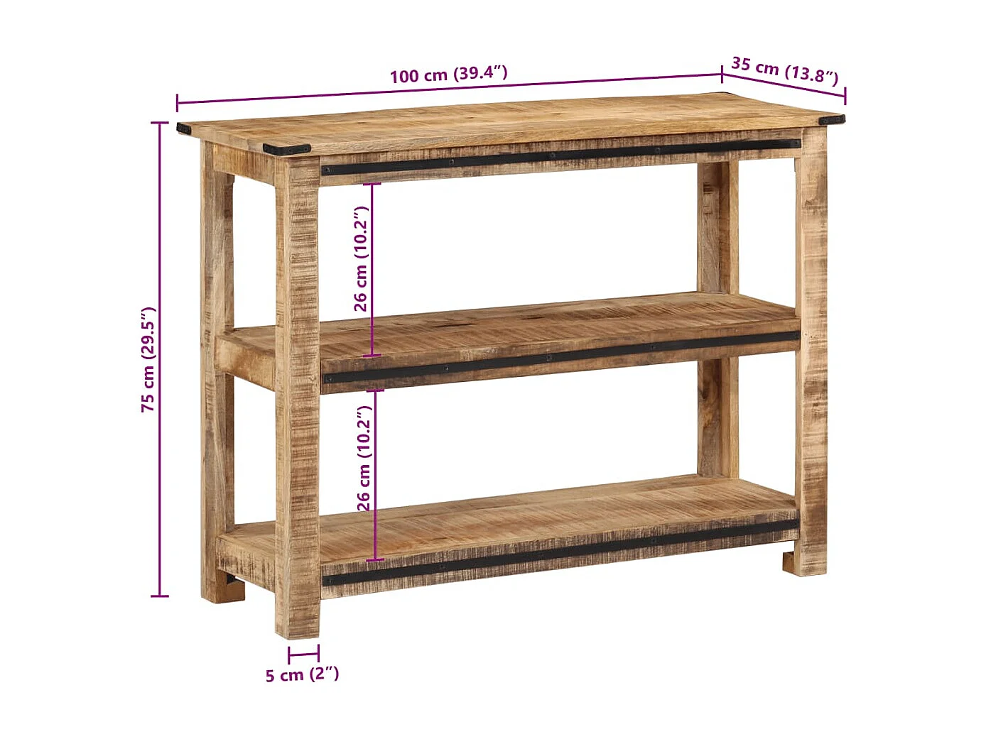 Consolle 100x35x75 cm in legno massello di mango