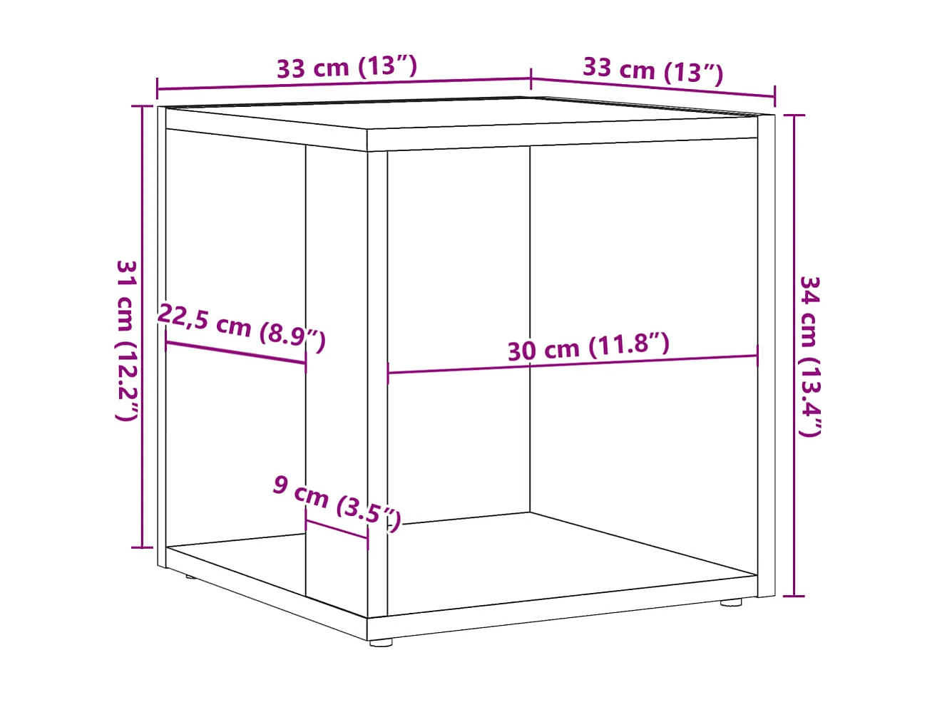 Tavolino in legno vecchio 33x33x34 cm in derivati del legno