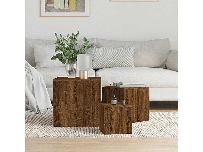 Tavolini 3 pezzi Rovere marrone MDF