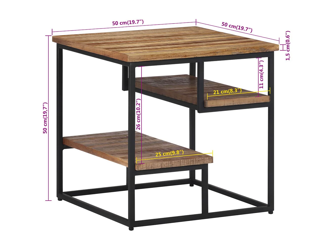 Beistelltisch 50x50x50 cm aus massivem recyceltem Teakholz