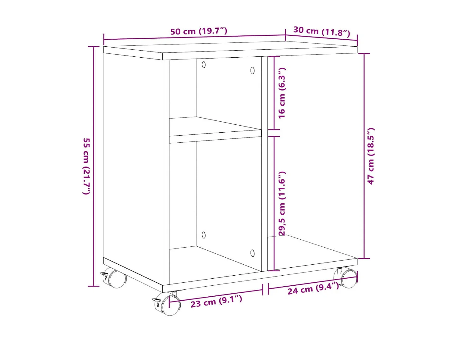 Table d'appoint avec roues sonoma gris bois d'ingénierie