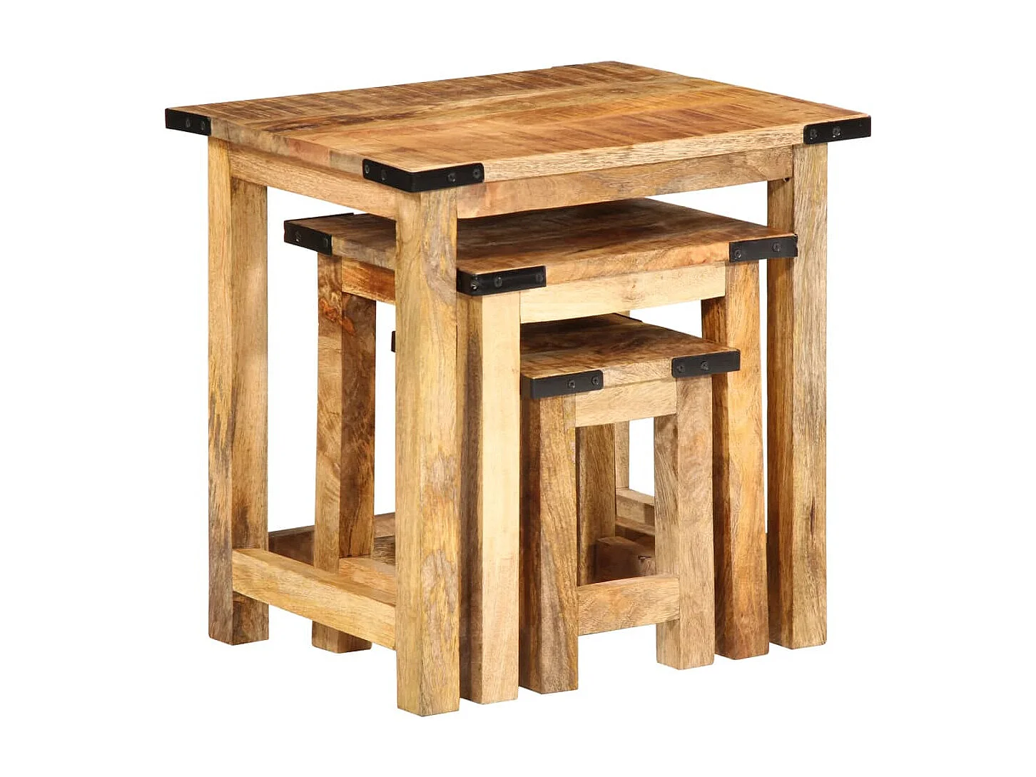 Tables d'appoint gigognes 3 pcs bois de manguier massif brut