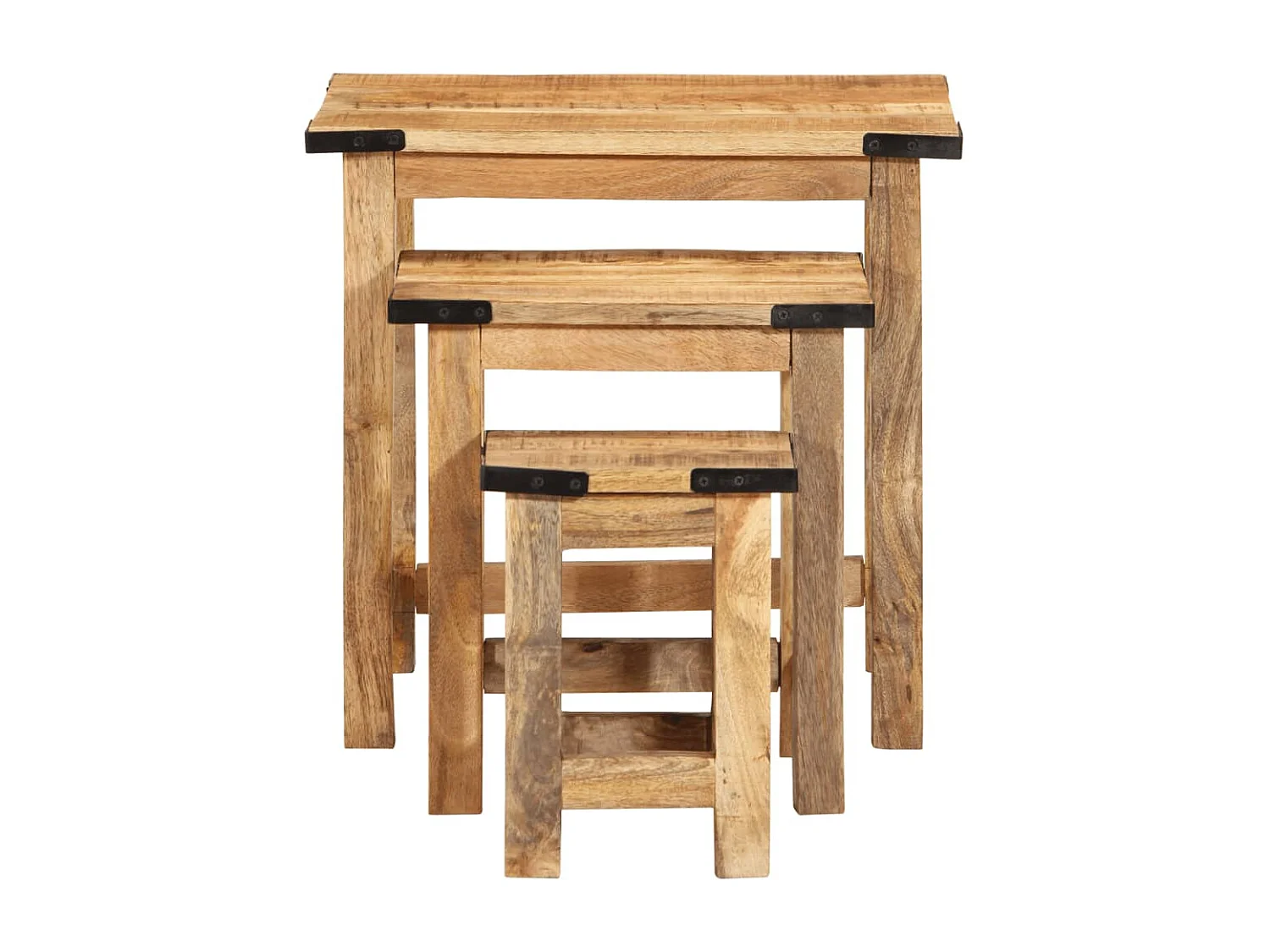 Tables d'appoint gigognes 3 pcs bois de manguier massif brut