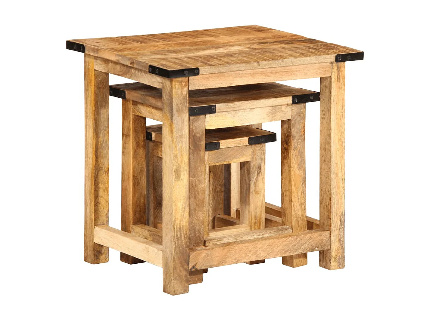 Tables d'appoint gigognes 3 pcs bois de manguier massif brut