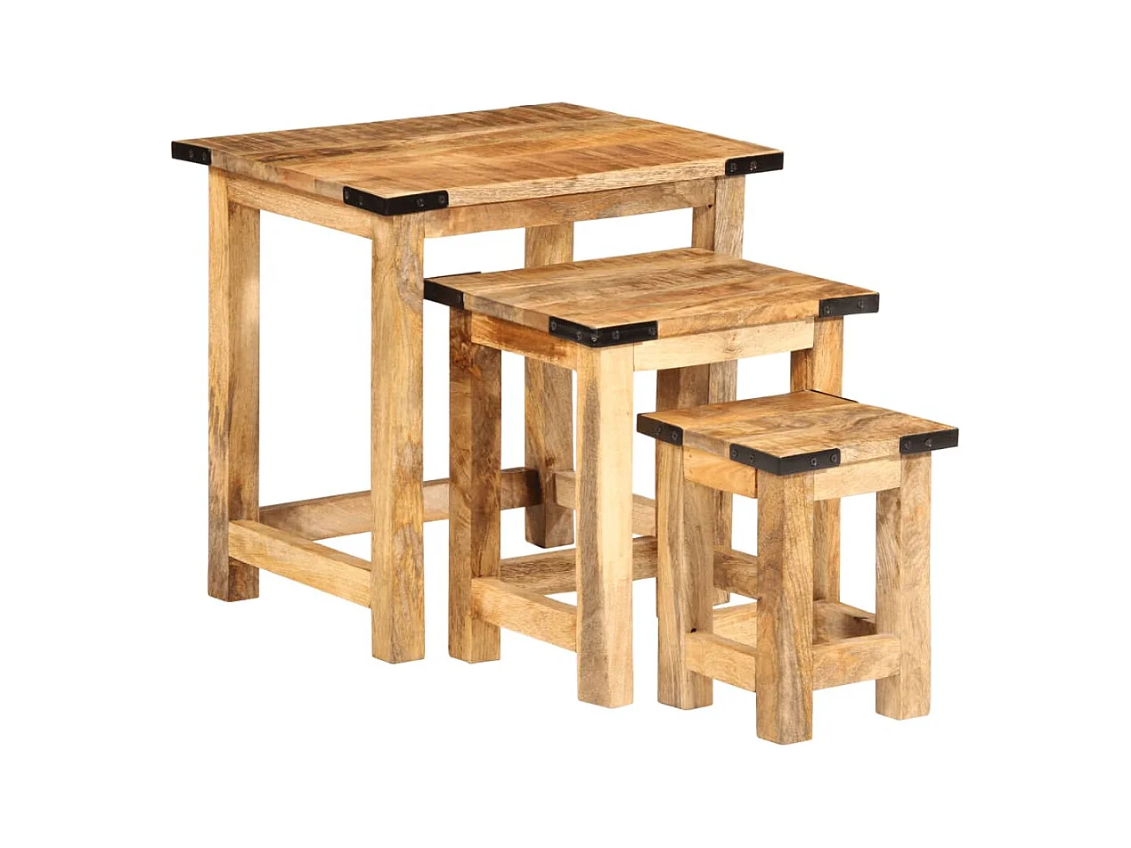 Tables d'appoint gigognes 3 pcs bois de manguier massif brut