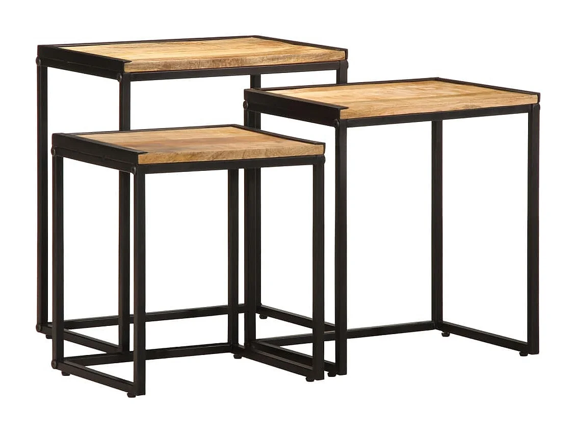Mesas auxiliares nido 3 piezas de madera maciza de mango en bruto