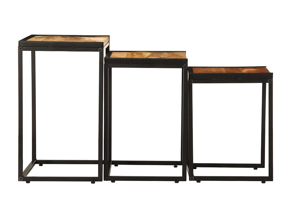 Mesas auxiliares nido 3 piezas de madera maciza de mango en bruto