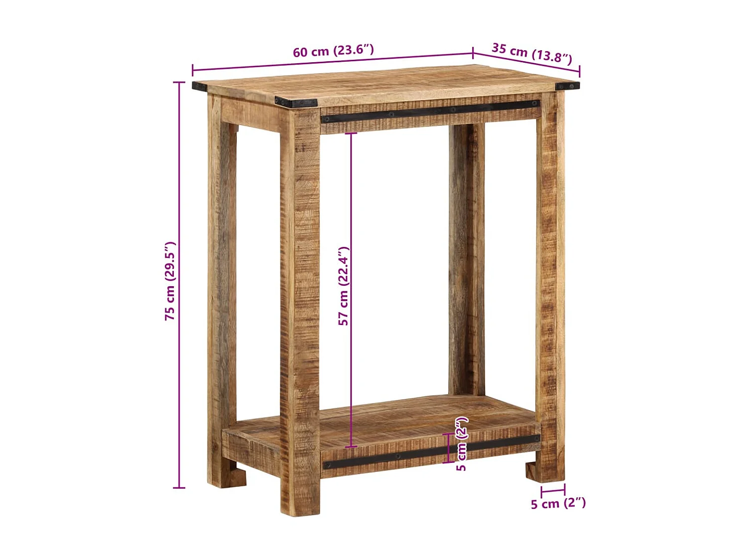 Table console 60x35x75 cm bois massif de manguier