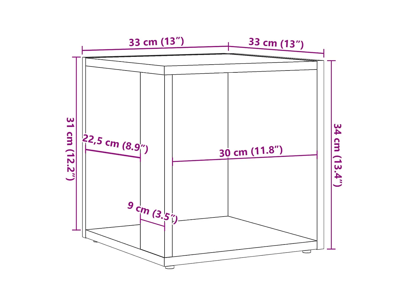 Table d'appoint chêne artisanal 33x33x34 cm bois d'ingénierie