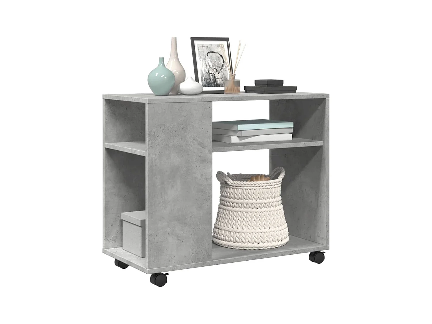 Table d'appoint avec roues gris béton bois d'ingénierie