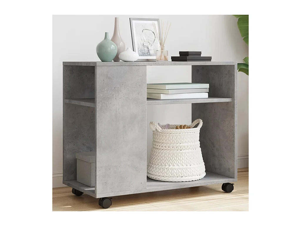 Tavolino con ruote in multistrato grigio cemento