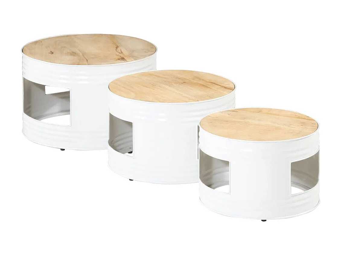 Tables de bar forme tambour 3 pcs bois de manguier massif brut