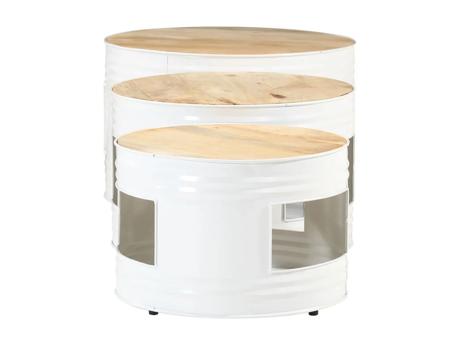 Tables de bar forme tambour 3 pcs bois de manguier massif brut