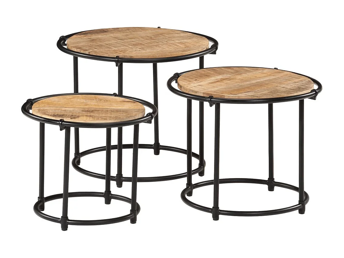 Tables gigognes 3 pcs bois de manguier massif brut