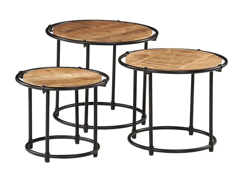 Tables gigognes 3 pcs bois de manguier massif brut