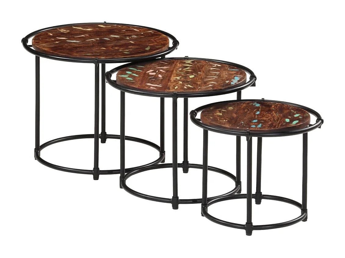 Tables gigognes 3 pcs bois massif de récupération