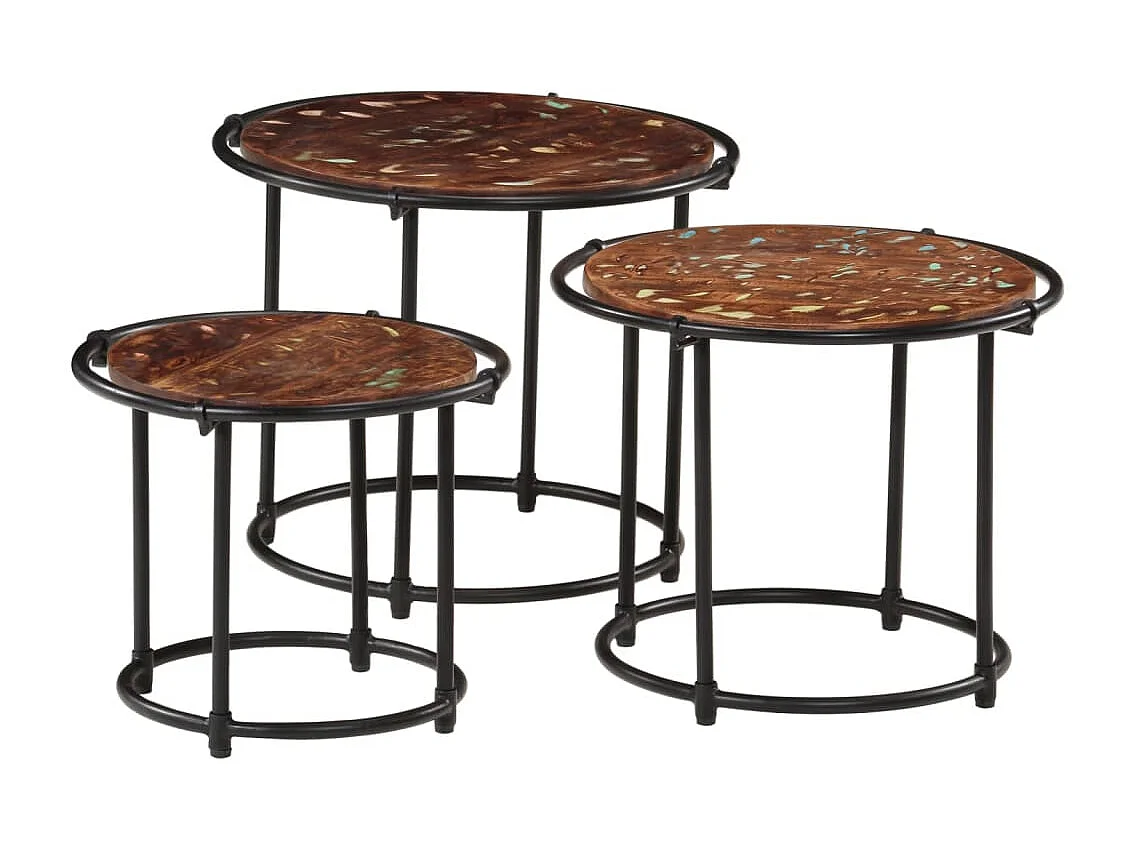 Tables gigognes 3 pcs bois massif de récupération