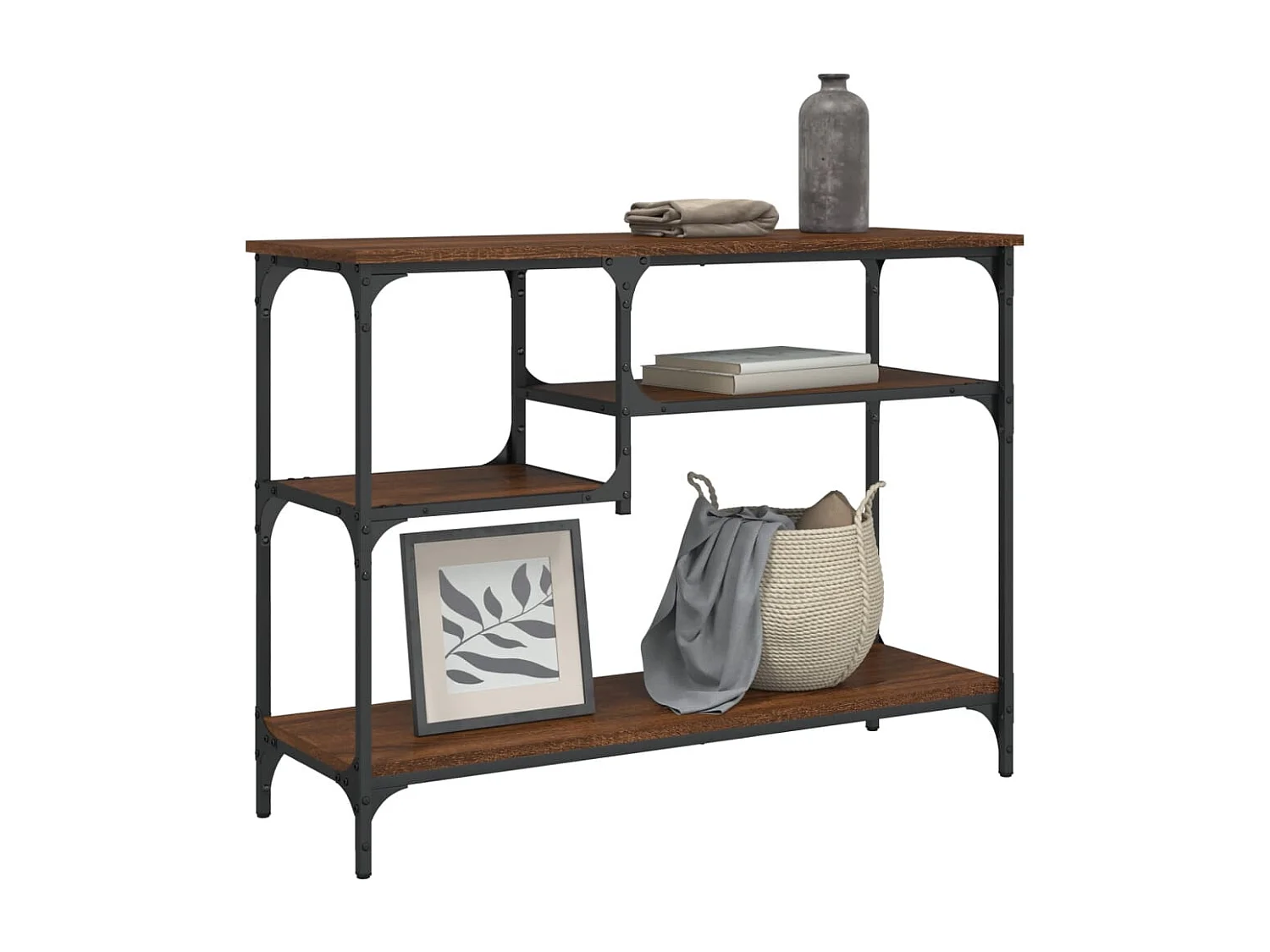 Table console avec étagères chêne marron 100x35x75 cm