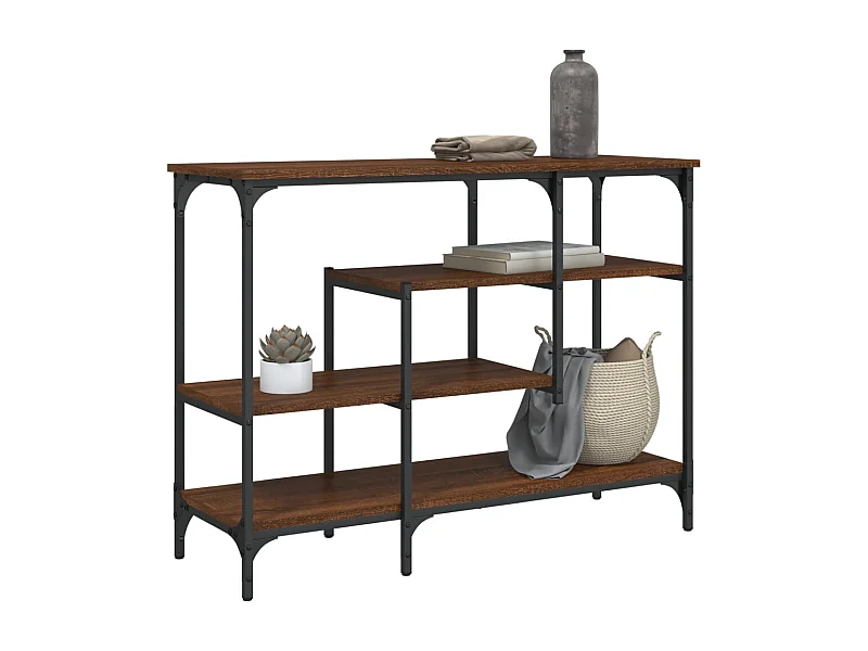Mesa consola com prateleiras em carvalho castanho 100x35x75 cm