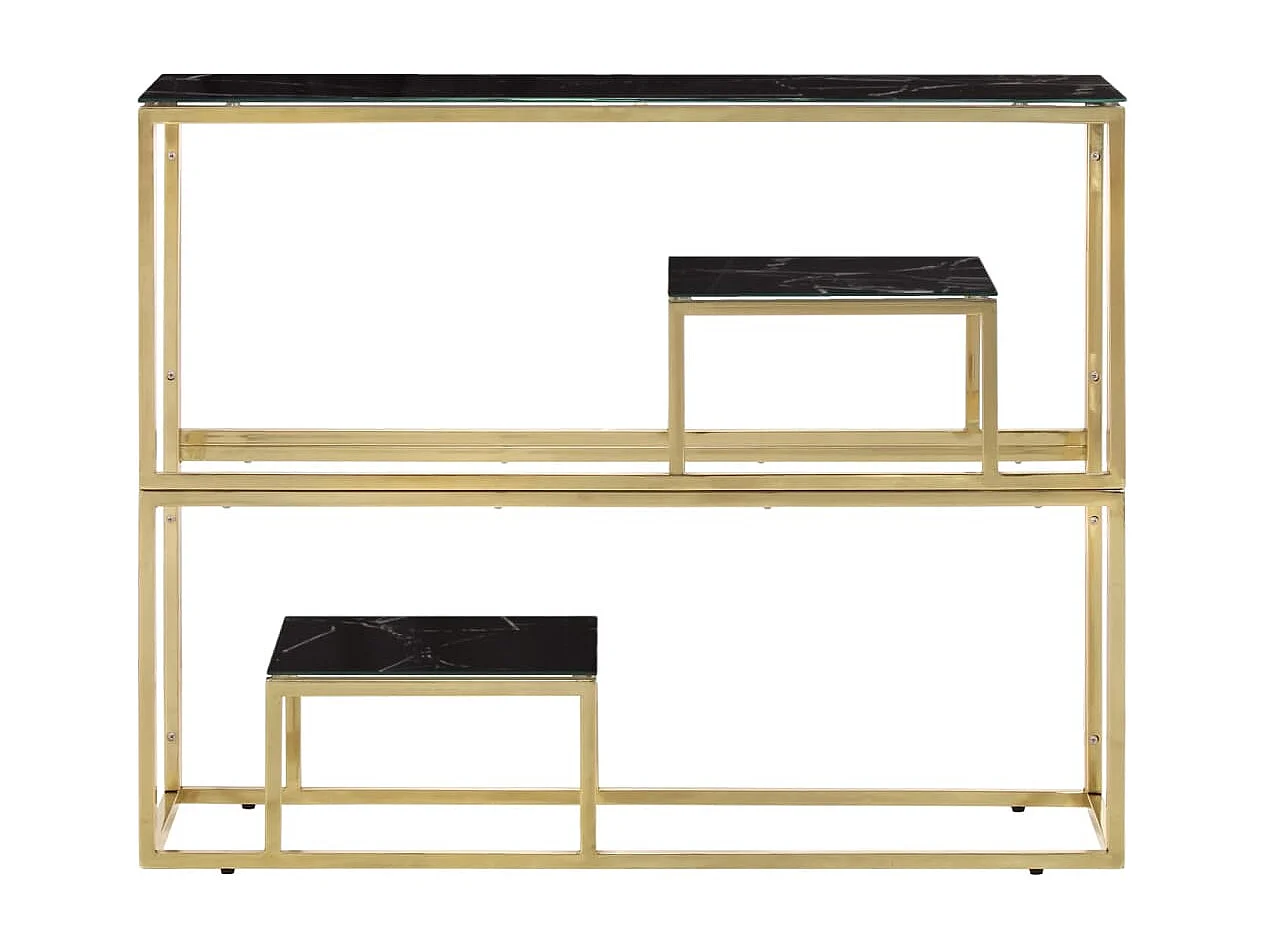 Table console doré acier inoxydable et verre trempé