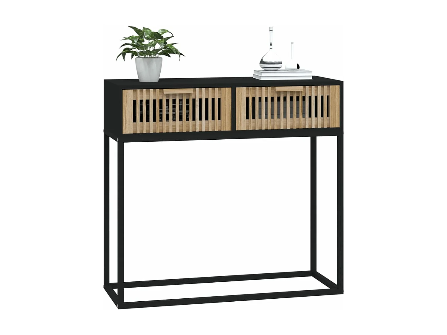 Table console noir 80x30x75 cm bois d'ingénierie et fer