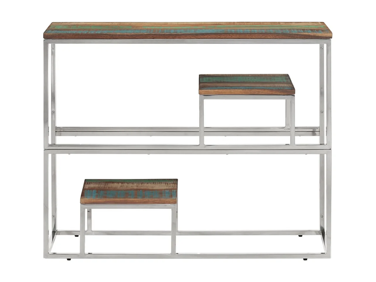 Table console argenté acier inoxydable/bois massif récupération