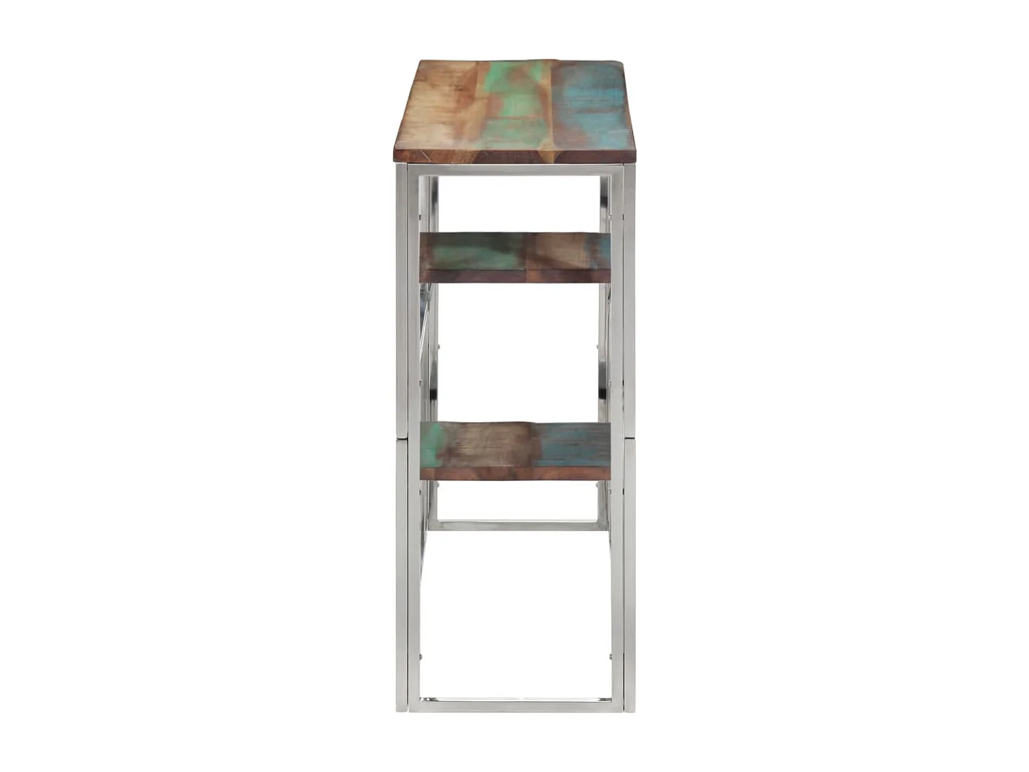 Table console argenté acier inoxydable/bois massif récupération