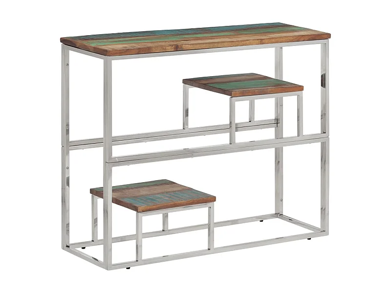 Consoletafel zilver roestvrij staal/massief hergebruikt hout