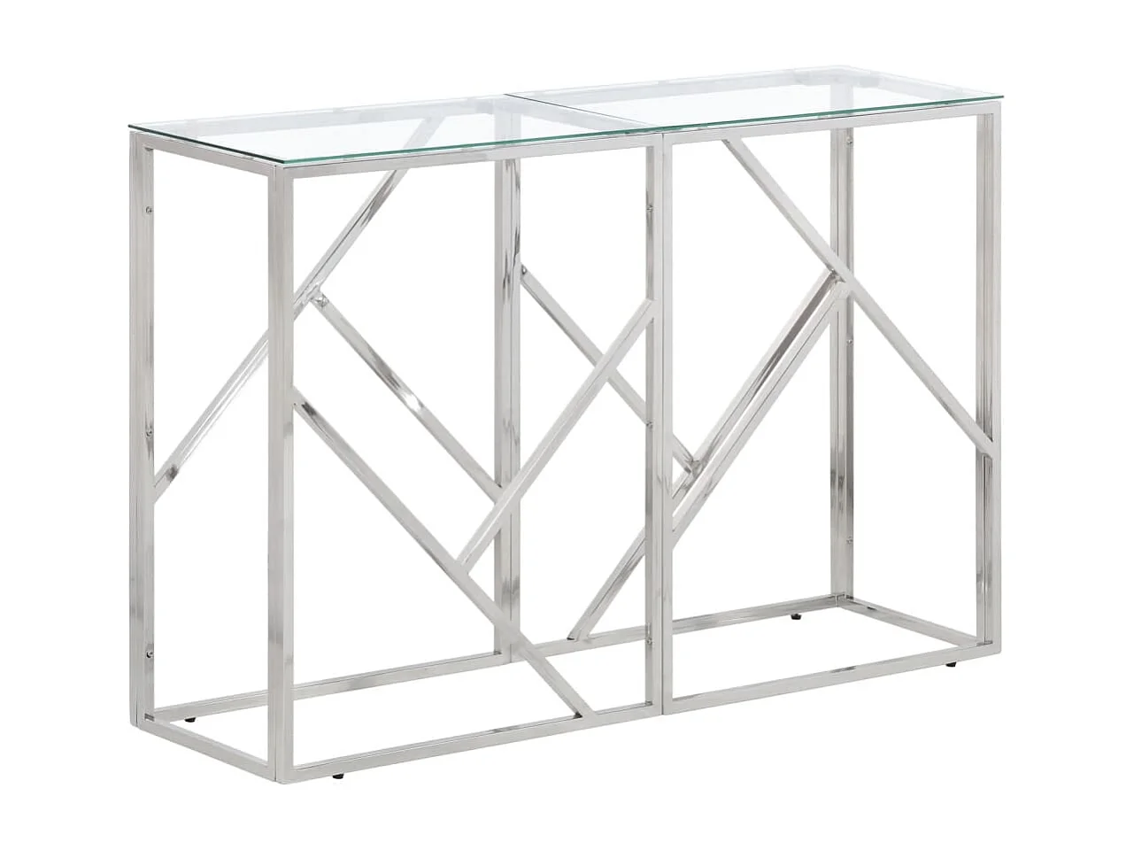 Consoletafel van zilverkleurig roestvrij staal en gehard glas