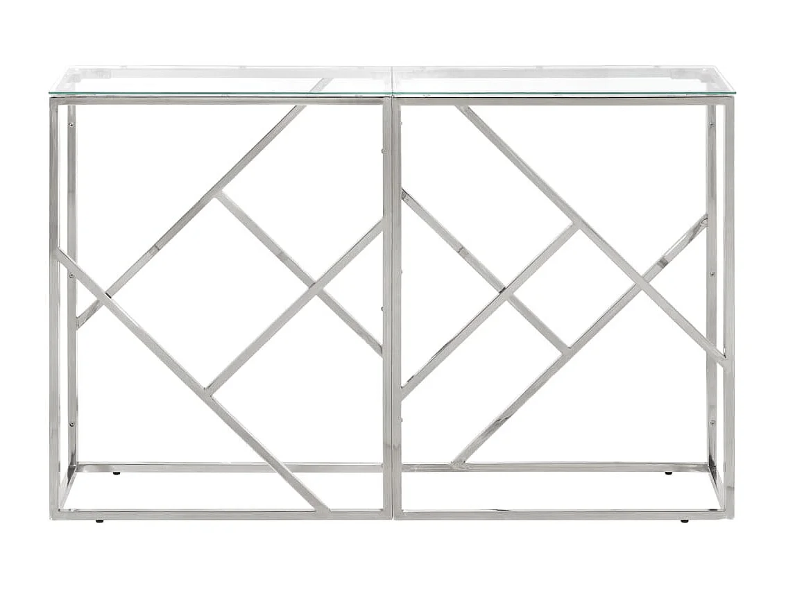 Consoletafel van zilverkleurig roestvrij staal en gehard glas