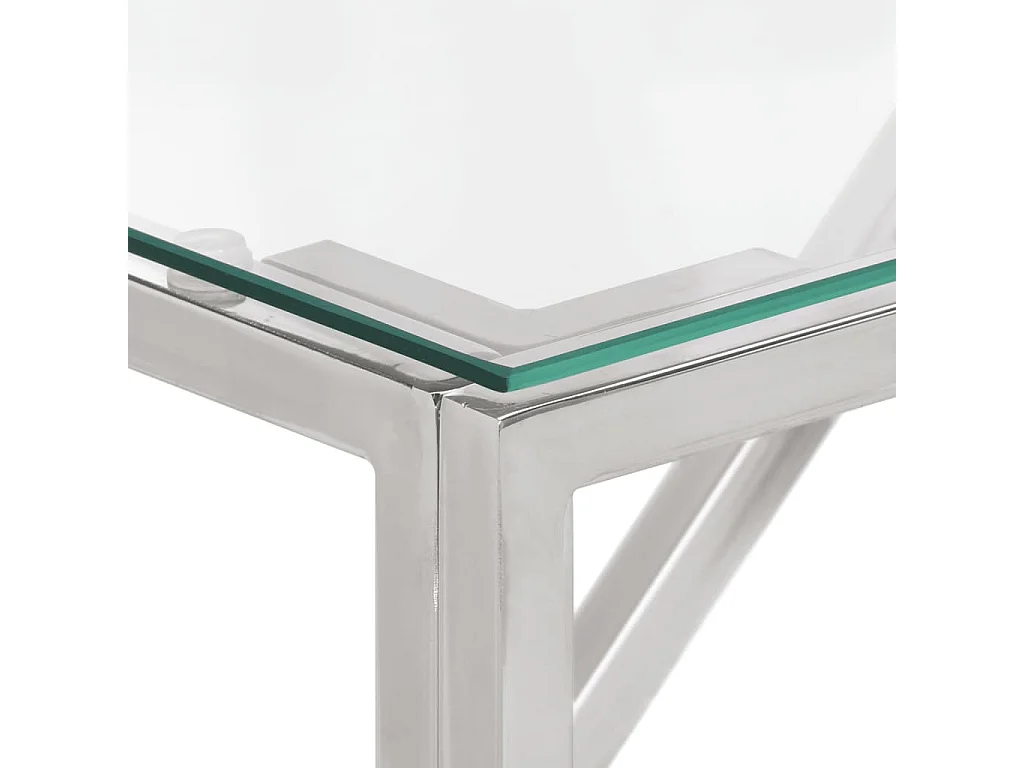Consoletafel van zilverkleurig roestvrij staal en gehard glas