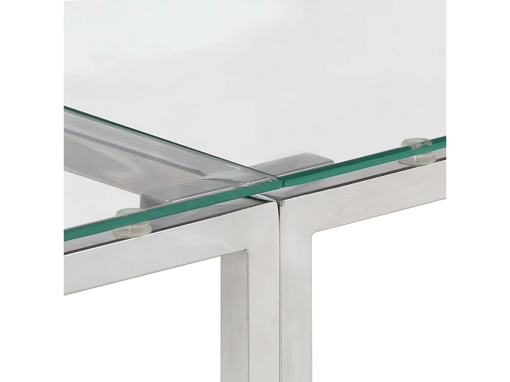 Consoletafel van zilverkleurig roestvrij staal en gehard glas
