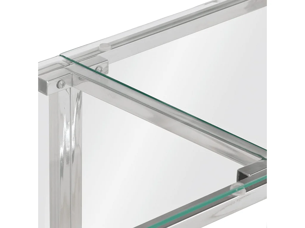 Consoletafel van zilverkleurig roestvrij staal en gehard glas