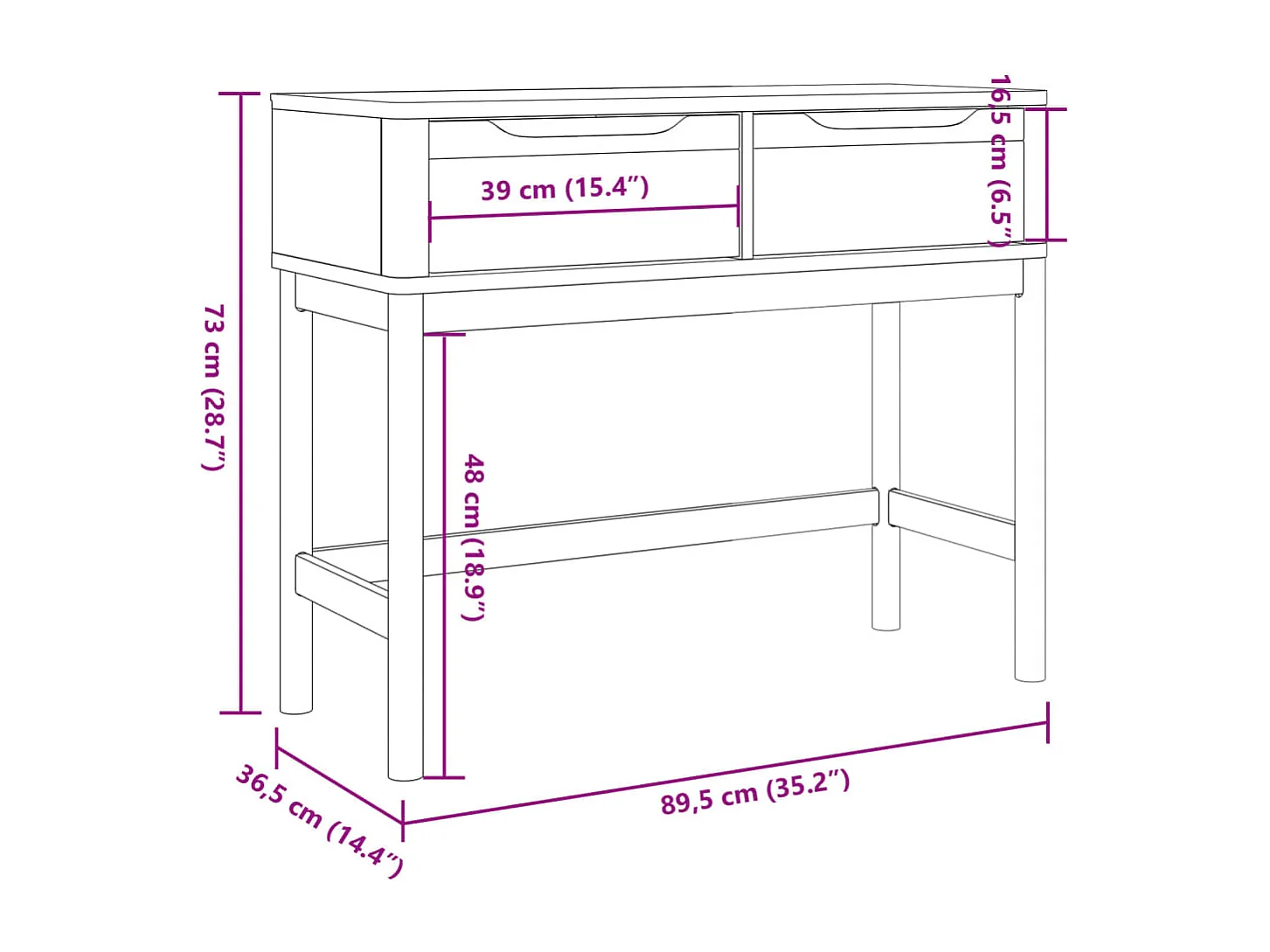 Table console FLORO marron cire 89,5x36,5x73 cm pin massif