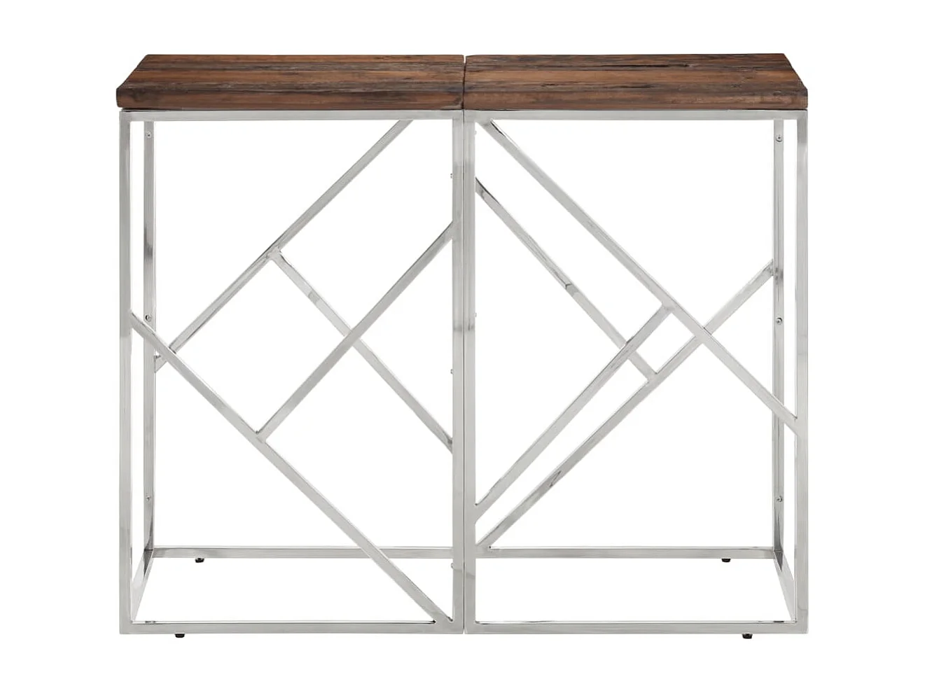 Consolle in acciaio inox silver e legno massello di larice