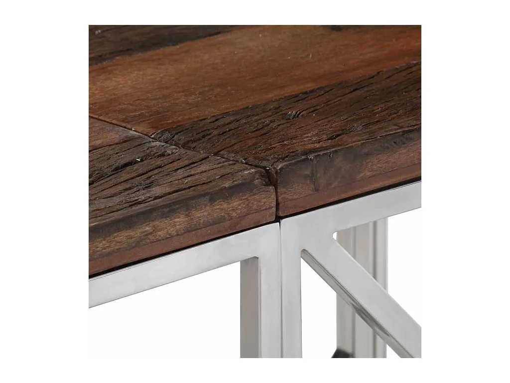Table console argenté acier inoxydable et bois de mélèze massif
