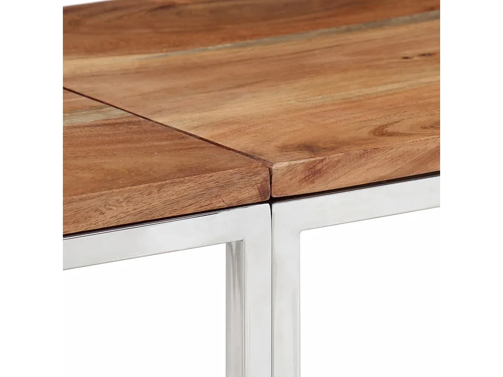 Consoletafel van zilverkleurig roestvrij staal en massief acaciahout