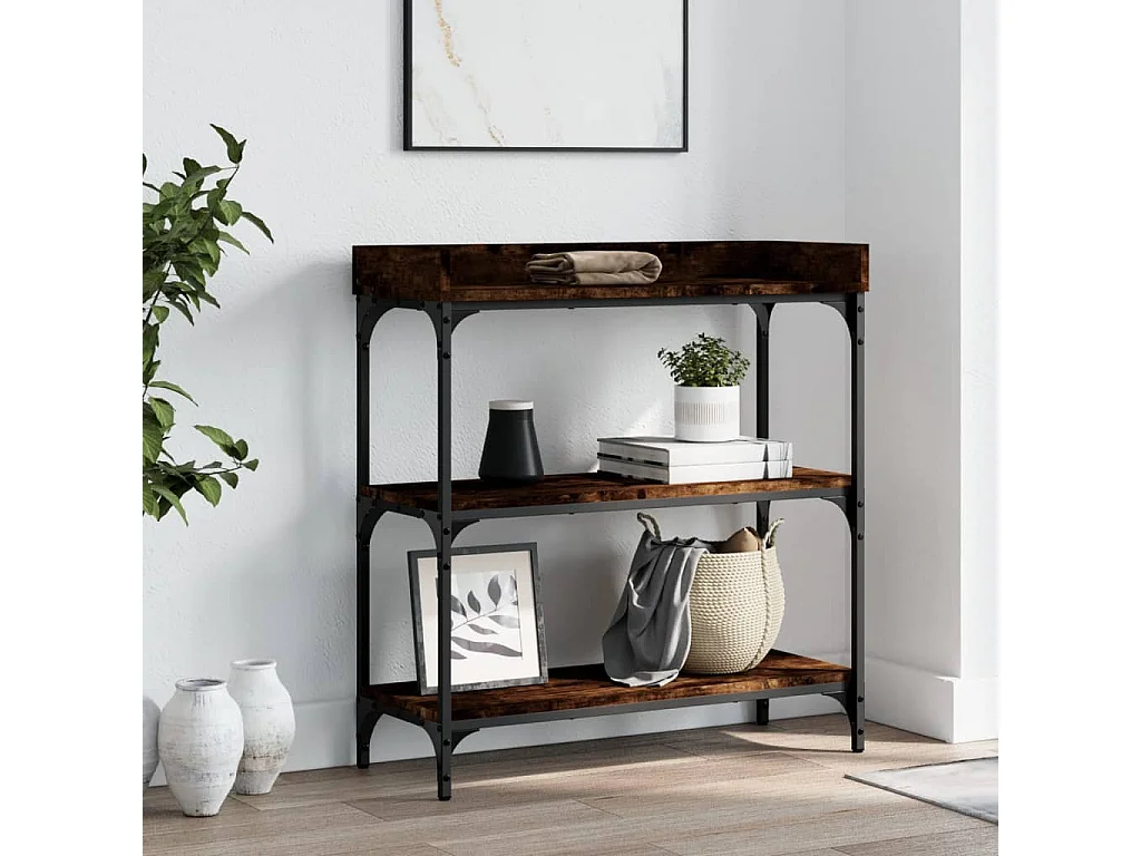 Consolle con ripiani in rovere affumicato 75x30x80 cm