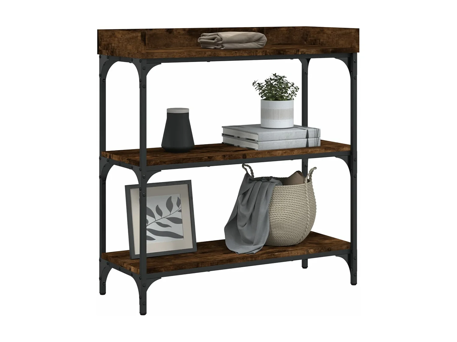 Consolle con ripiani in rovere affumicato 75x30x80 cm