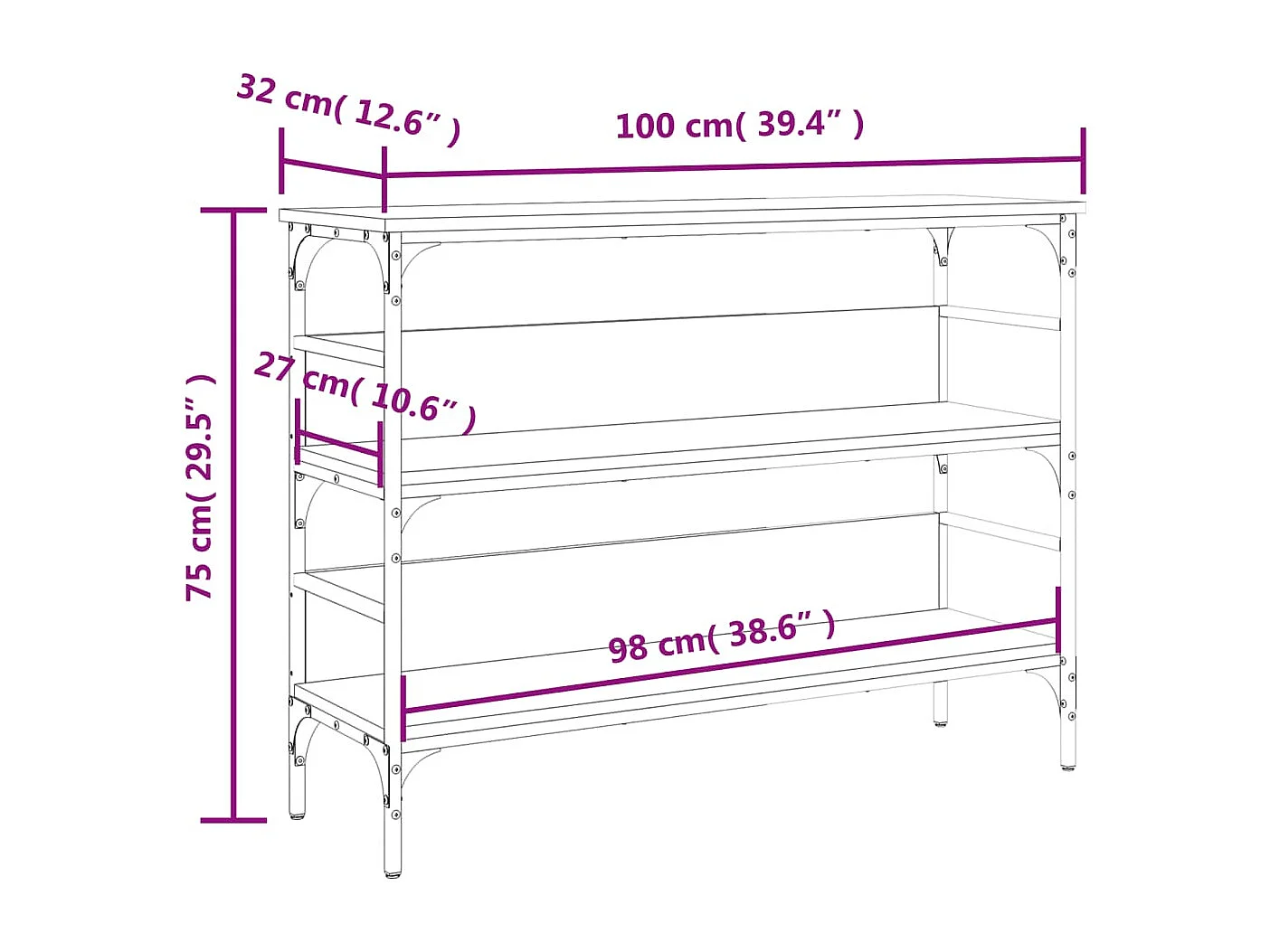 Consolle in rovere affumicato 100x32x75 cm in multistrato