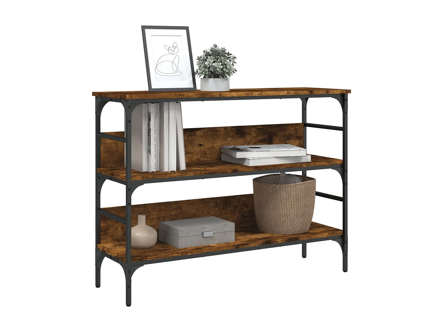 Table console chêne fumé 100x32x75 cm bois d'ingénierie