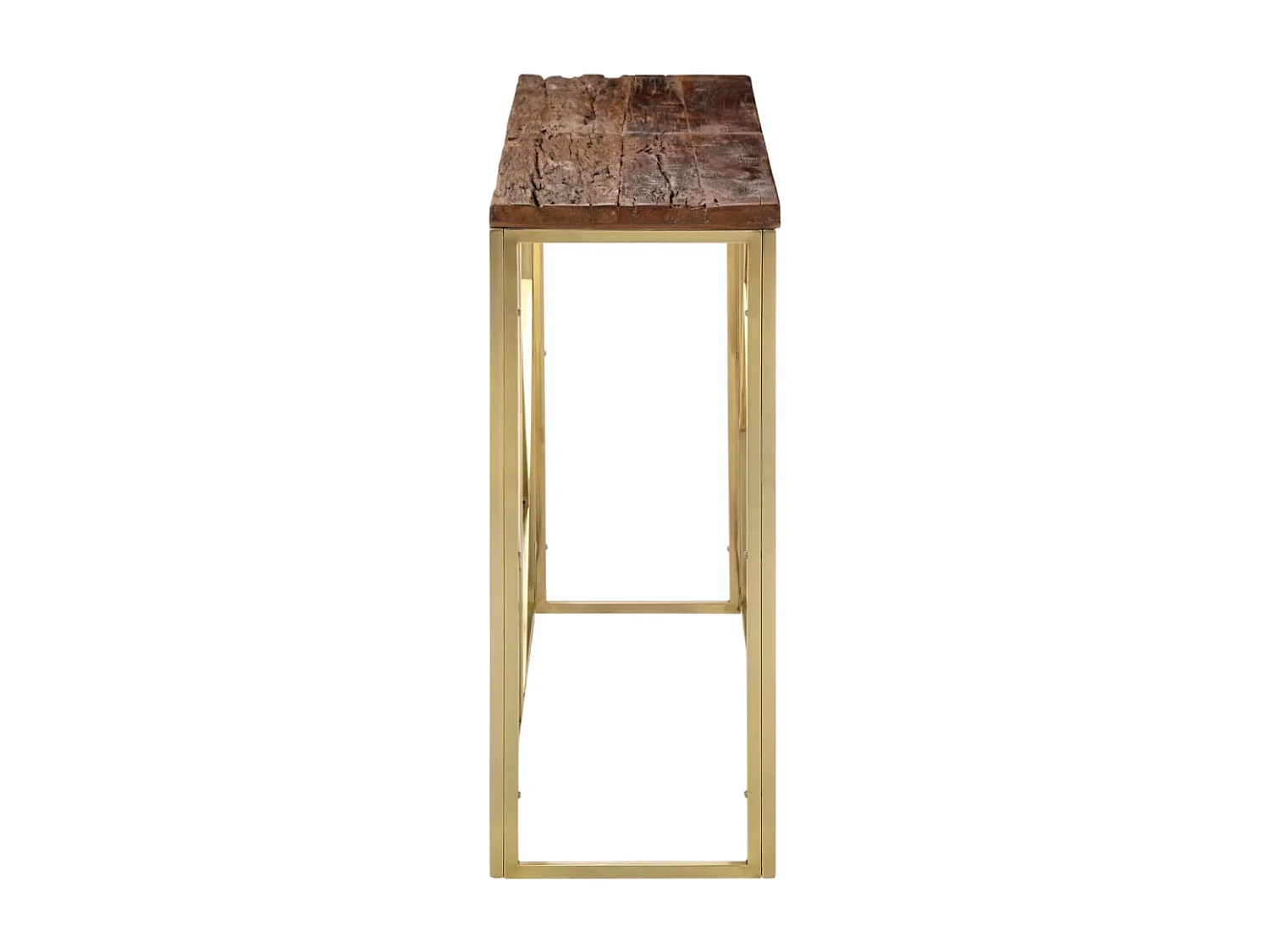 Gouden consoletafel in roestvrij staal en massief larikshout
