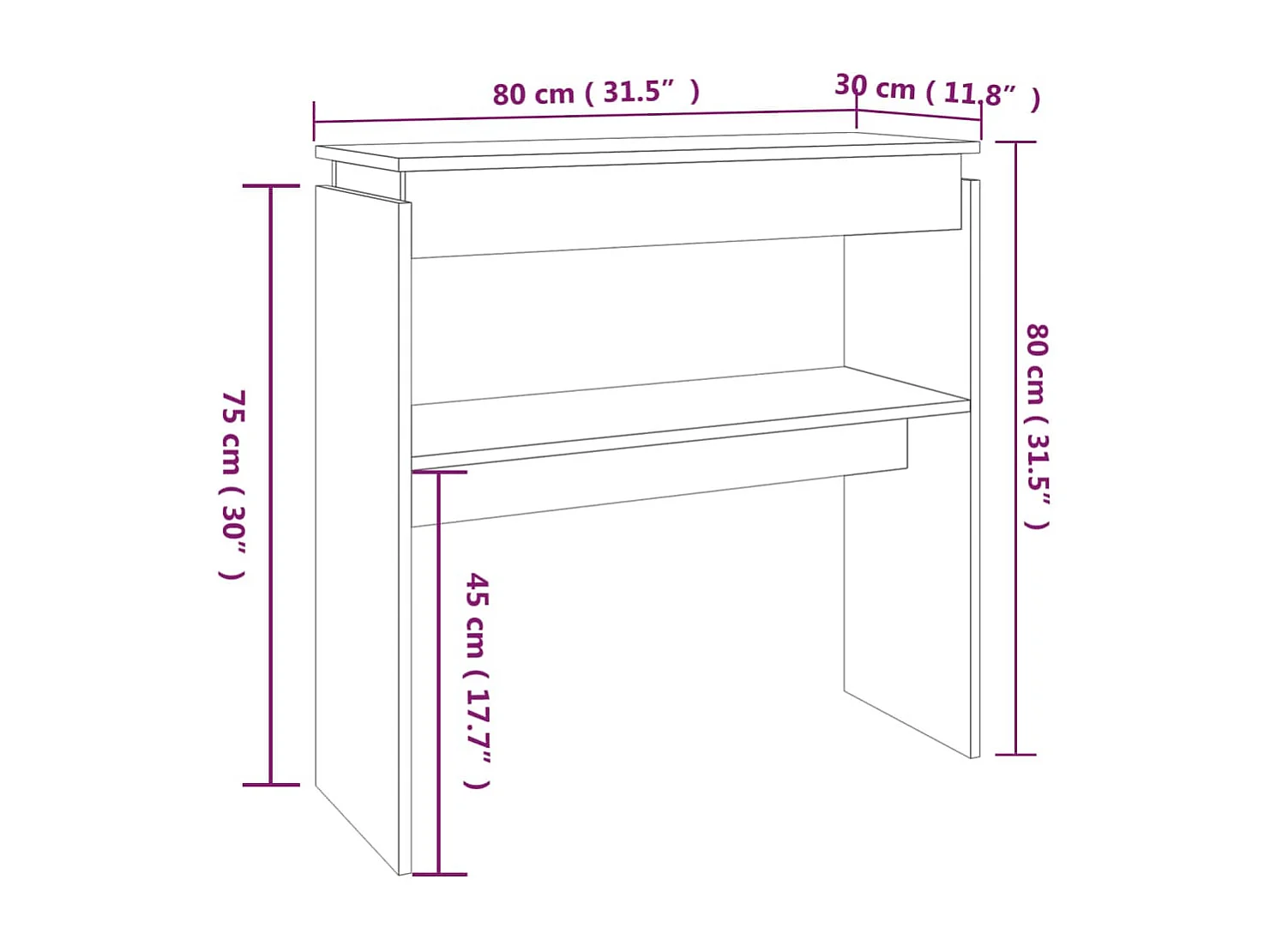 Table console Sonoma gris 80x30x80 cm Bois d'ingénierie