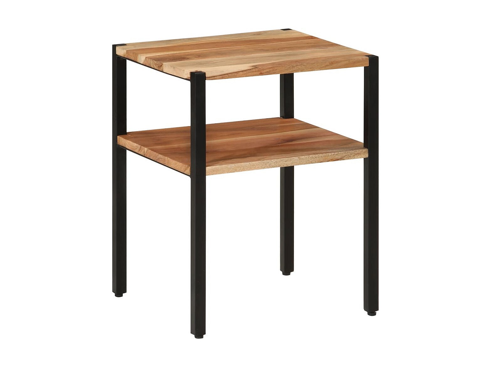 Table D'appoint En Bois D'acacia Massif 35x35x45 Cm Avec étagère Et Pieds En Fer - Style Naturel Et Robuste