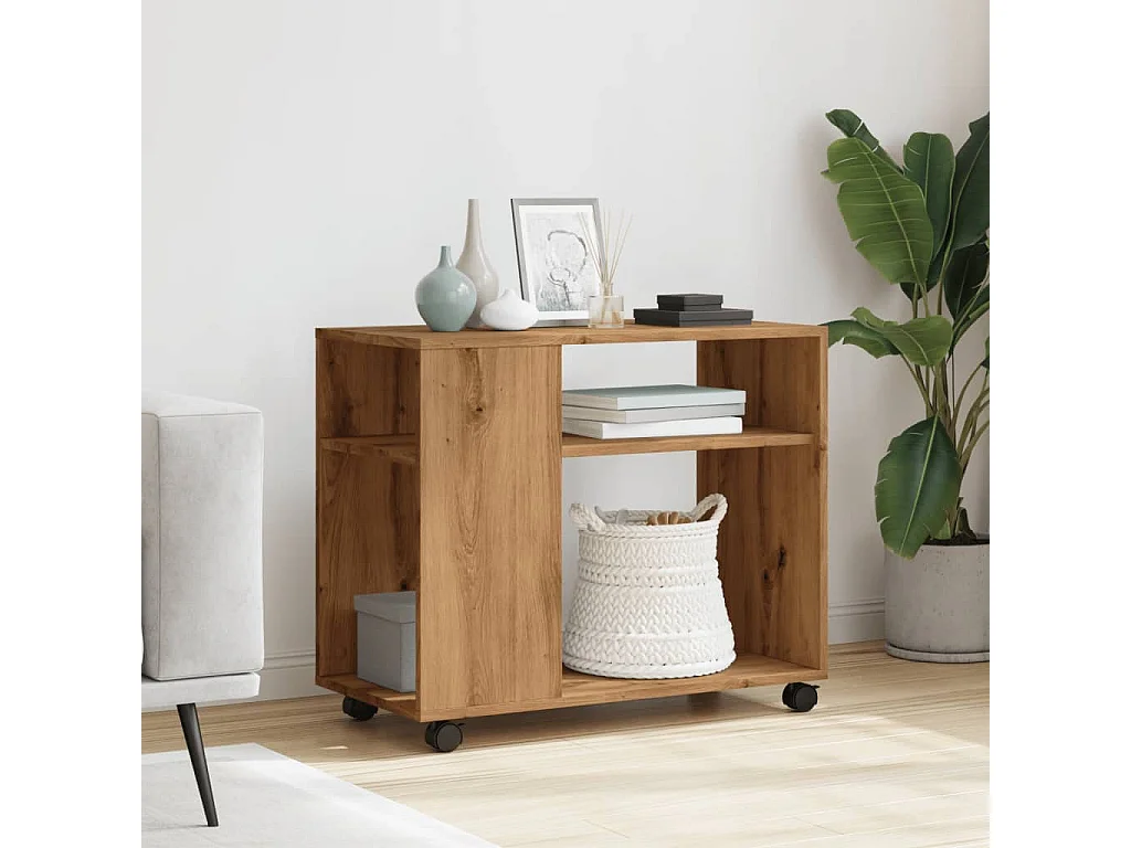 Tavolino con ruote realizzato artigianalmente in truciolare di rovere