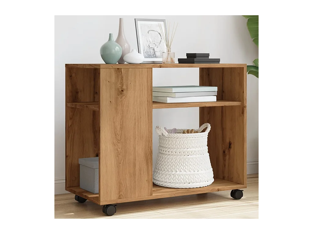 Table d'appoint avec roues chêne artisanal bois d'ingénierie